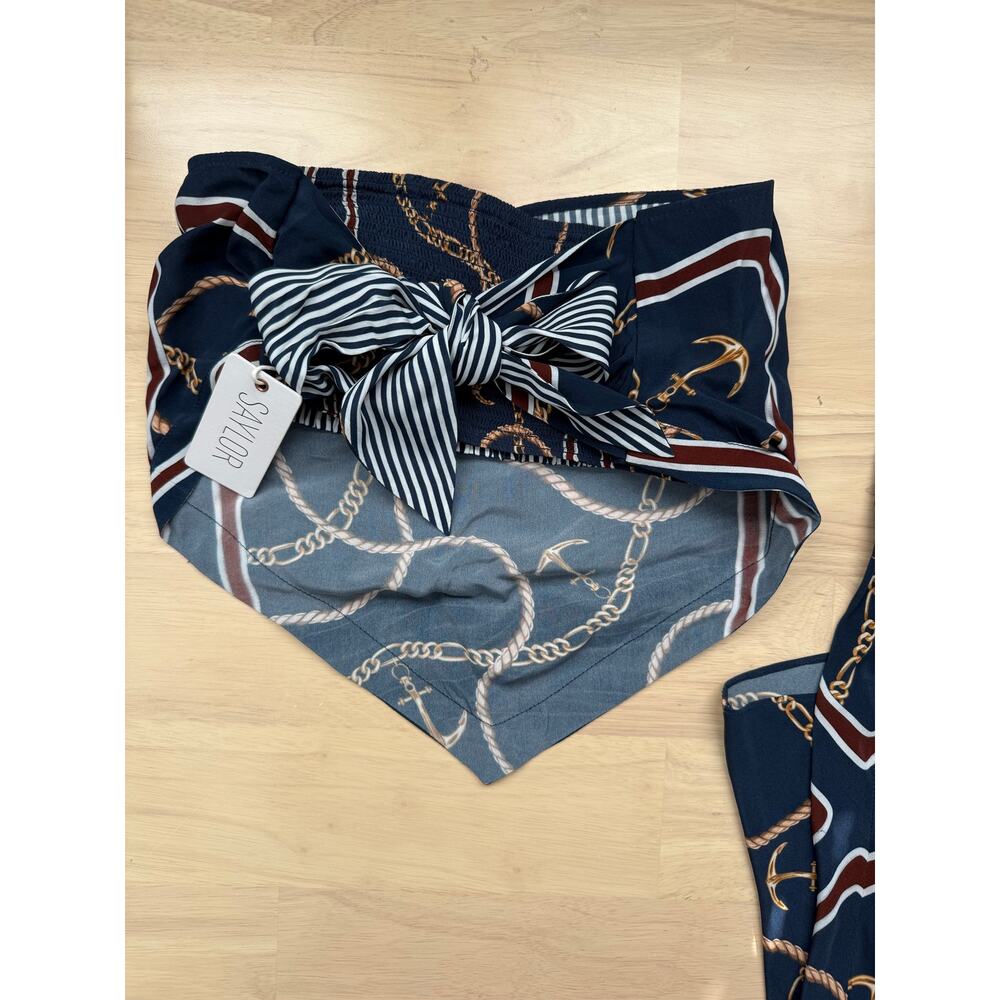 NWT Saylor Saxon Nautical Status Print Resort Midi Skirt Set Deep Navy Small - Picture 2 of 5